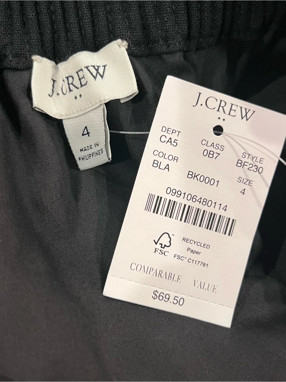 🌺NWT J. CREW LINEN BLEND BLACK RUCHED WAIST SKIRT SIZE 4🌺